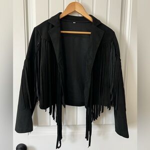 Black Crop Fringe Women's M Jacket Western Rodeo Cowgirl Soft Jacket lightweight